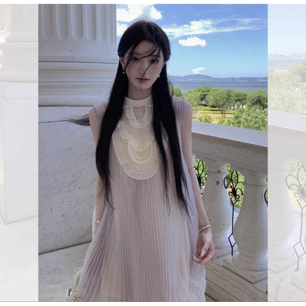 เดรสแขนกุดสีม่วงสไตล์ฝรั่งเศส ดีไซน์ยูนีคมีลูกเล่น ไม่ซ้ำใคร ลุคหวานละมุนฟีลนางฟ้า ใส่แล้วดูเบา สวย มีเสน่ห์ ✨💜