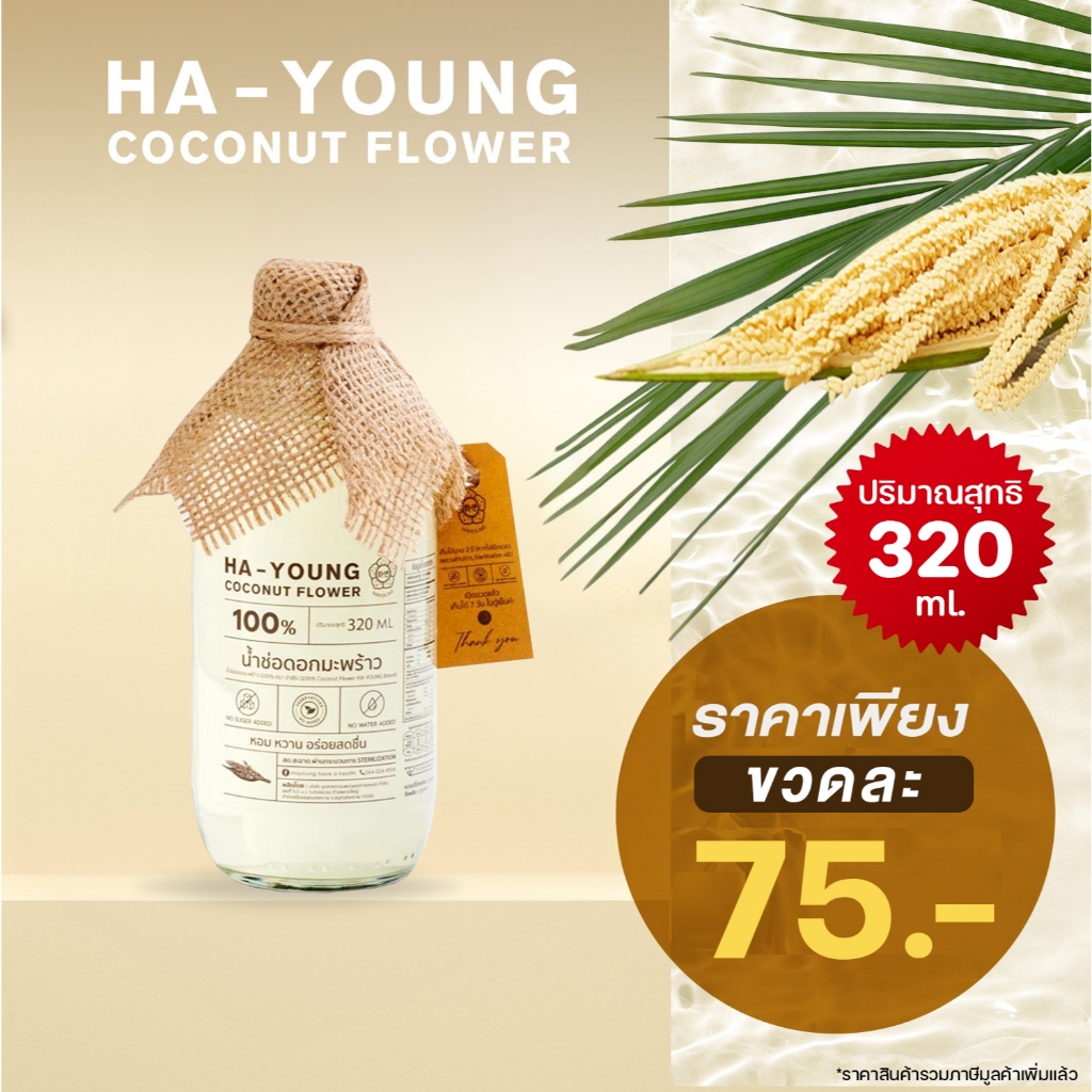 Hayoung have a health น้ำช่อดอกมะพร้าว100% ตรา ฮายัง ไม่ใส่น้ำตาล ไม่ผสมน้ำ ไม่ใส่สารกันเสีย ขนาด 320 ml./ขวด