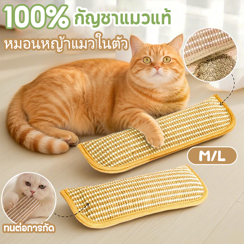 PETLUSCI® กัญชาแมวแท้ 100% หมอนที่มีแคทนิปในตัว เชือกปอสุดทน ป้องกันกระดูกสันหลังส่วนคอ หมอนแมว