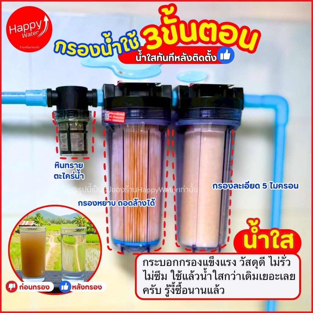 กระบอกกรองน้ำใช้ 3 ขั้นตอน💥 เปลี่ยนน้ำขุ่น เป็นน้ำใส น้ำประปา น้ำบาดาล น้ำบ่อ น้ำมีตะกอน