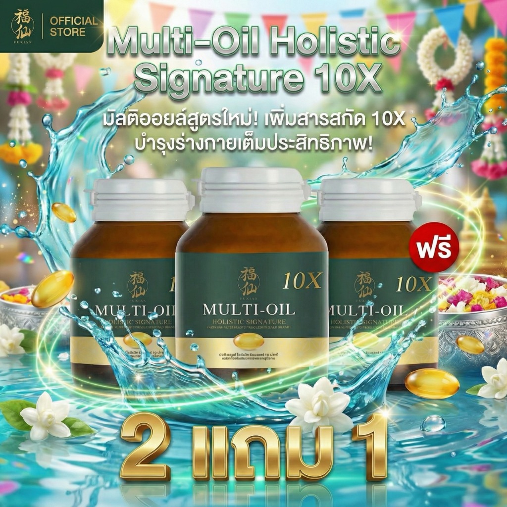 [ตะกร้าบริษัท ซื้อในไลฟ์ลดเพิ่ม] 2 แถม 1 Fuxian : มิลติออยล์ โฮลิสติก (Multi-Oil Holistic) : น้ำมันสกัดเย็น 10 ชนิด