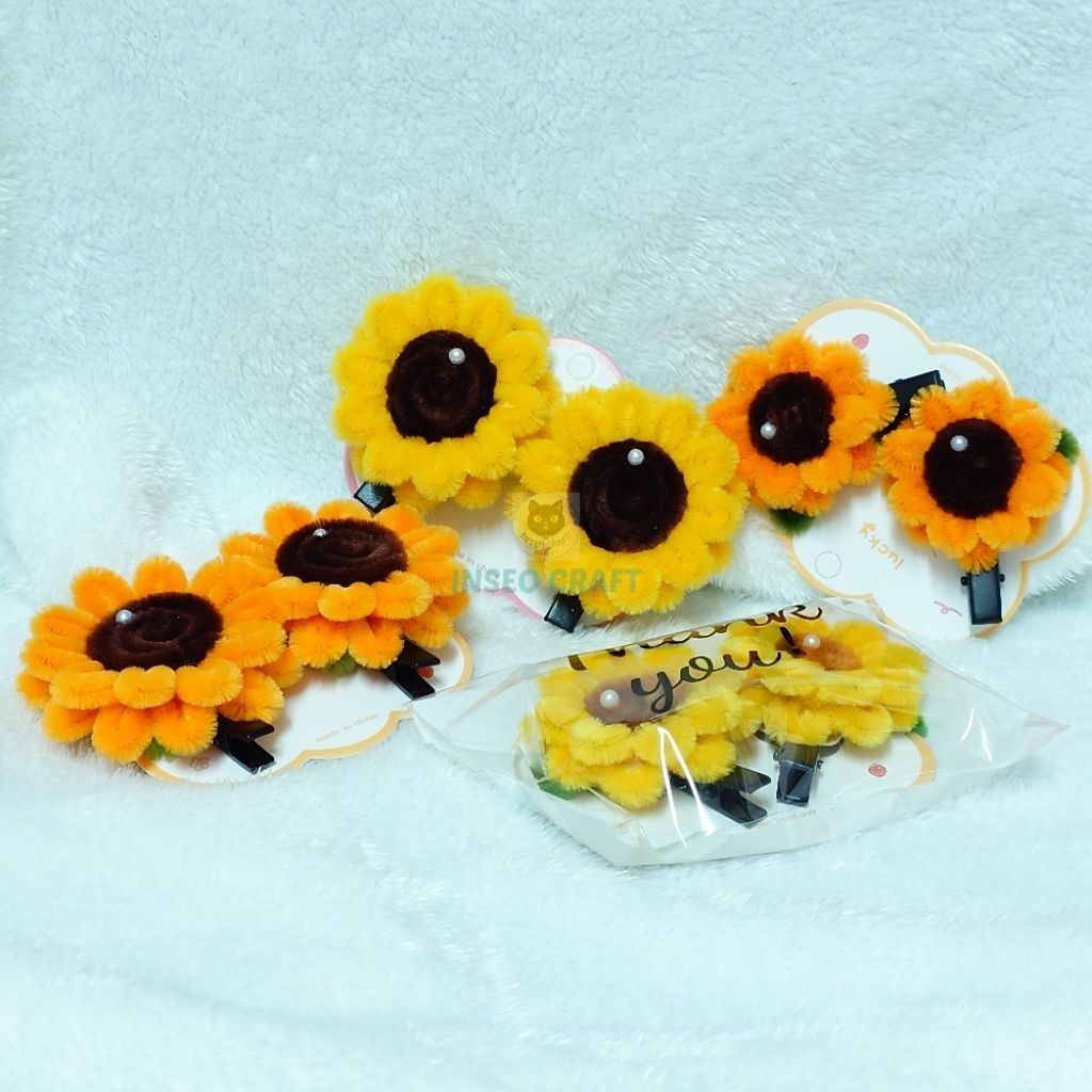 [พร้อมส่ง] กิ๊บดอกทานตะวัน กิ๊บลวดกำมะหยี่ (1 คู่ = 2 ชิ้น) งาน handmade