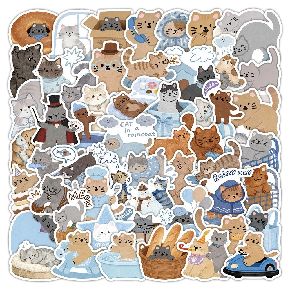 [พร้อมส่ง] 55 ชิ้น PVC Sticker สติกเกอร์ DIY ลาย การ์ตูน แมว ลูกแมว น่ารัก ฮีลใจ Cute Healing Cat Kitten