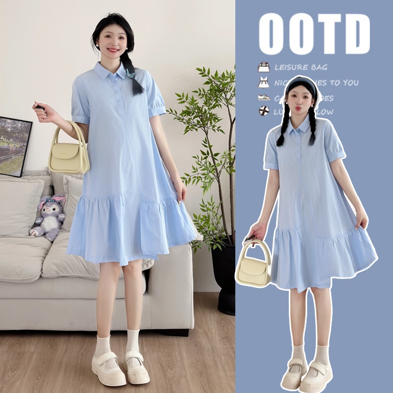 (MM 886) ชุดคลุมท้องเปิดให้นม MAMAHUG ♡ [ให้นม + คอตตอน + กระดุม]