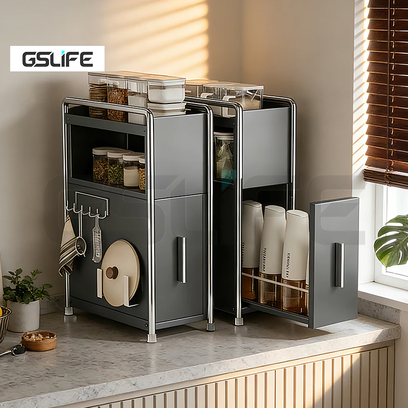 GSlife ออร์แกนไนเซอร์วางในร่องบนโต๊ะ ลิ้นชักครัวดึงออกได้ 2/3 ชั้น สำหรับเก็บเครื่องเทศ