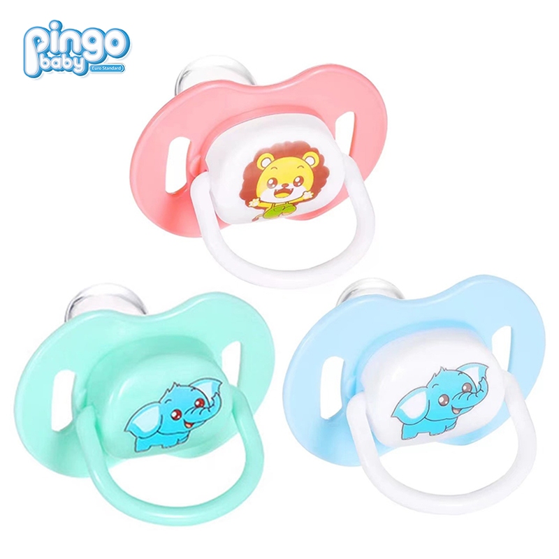 PingoBaby จุกหลอก จุกนมหลอก สำหรับเด็กแรกเกิด ซิลิโคนหัวแบน ลายการ์ตูน