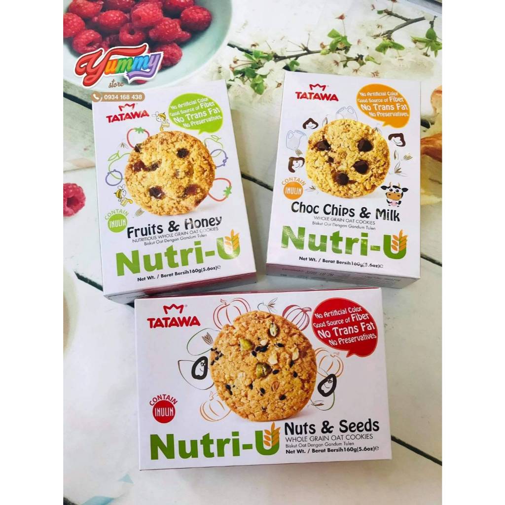 Tatawa ทาทาวา คุ๊กกี้โฮลเกรนผสมถั่วและธัญพืช รุ่น Nutri-U (รส Nuts & Seeds) ขนาด 160 กรัม จากประเทศม