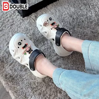 รองเท้าแตะรูพรุน BB DOUBLE สไตล์สวีทคูล ดีไซน์เท่ห์ พื้นหนาส้นสูง กันลื่น สำหรับสาววัยรุ่น ชายหาด/สตรีท