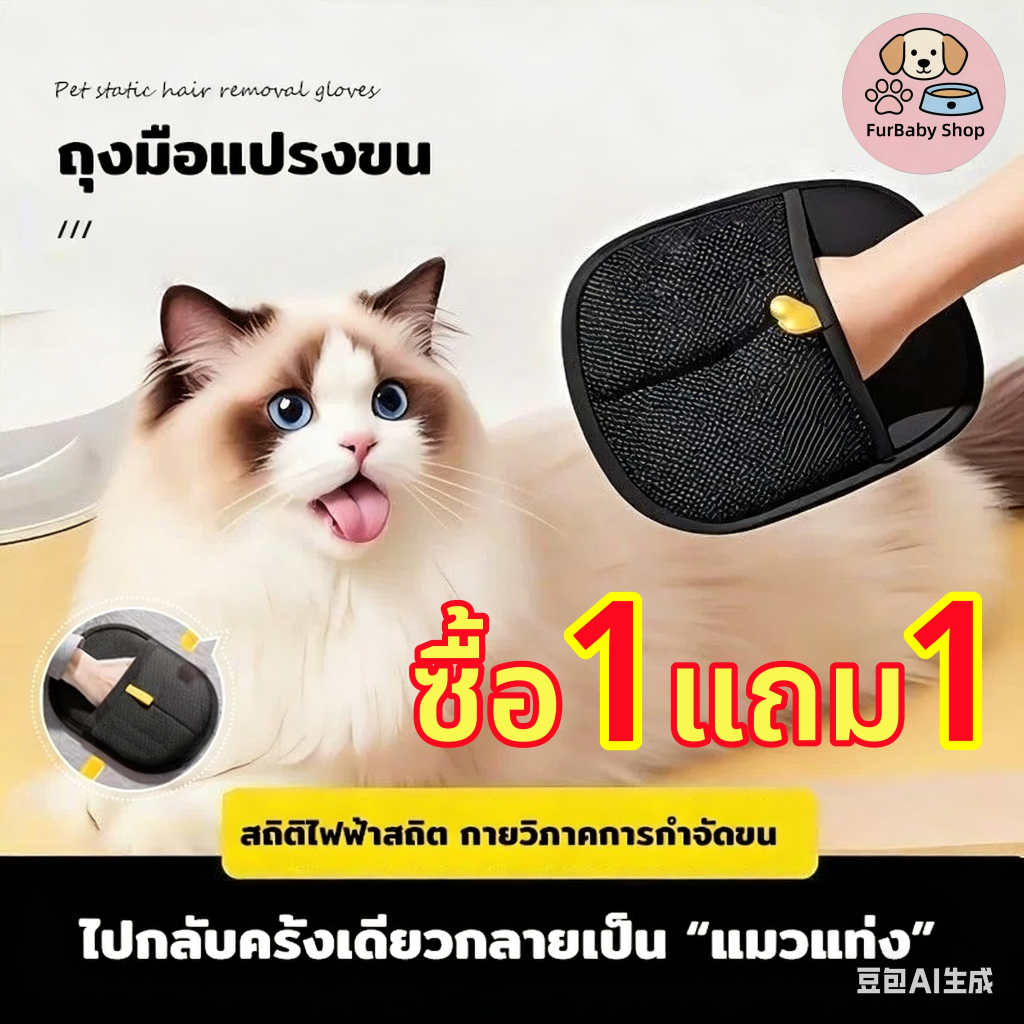 【FurBaby】ซื้อ 1 แถม 1 COD ถุงมือเก็บขน ถุงมือกำจัดขนแมว ถุงมือสุนัข ทำความสะอาดขนสัตว์ ขนไม่ฟุ้ง ใช้งานง่าย ราคาถูก แมว