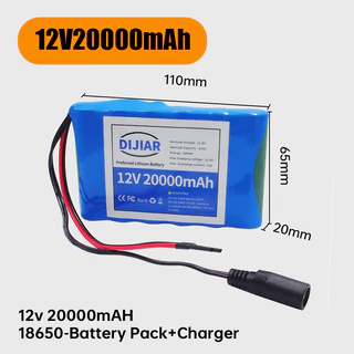DIJIAR แบตเตอรี่ลิเธียม 12v 20000mAh 18650 แบตเตอรี่แบบชาร์จไฟได้พร้อมแผ่นป้องกัน BMS