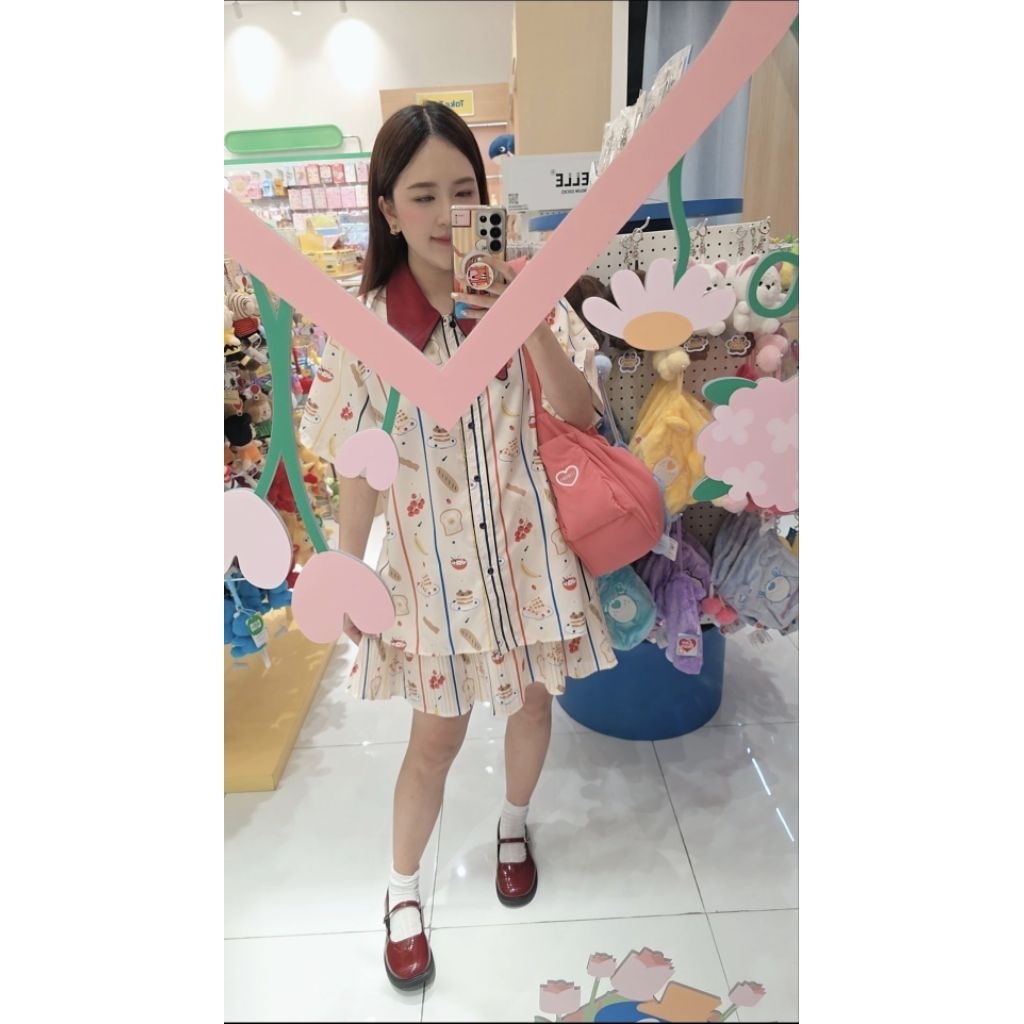 Longdopaws : Bubble set ชุดเซ็ตเสื้อเชิ้ต+กระโปรงอัดพลีท มีซับในเป็นกางเกงอัดพลีท ผ้าพิมพ์ลาย รูปที่ 6