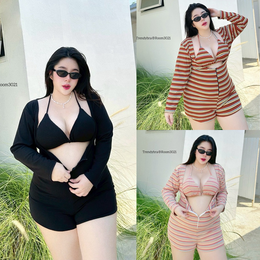 /TB/ ชุดเซ็ตจั๊มสูทแขนยาว+บรา มีไซส์อก40-50 จั๊มสูทซิปหน้า ผ้ายืดหยุ่นใส่สบาย ใส่เล่นน้ำได้ค่ะ สงกรานต์นี้แซ่บเวอร์