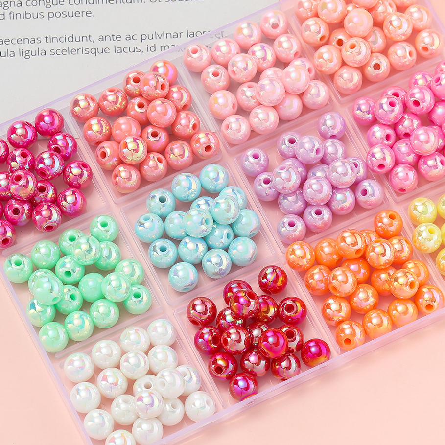 ลูกปัด AB Rainbow 6-10mm ผิวเงาวาว สีรุ้ง/พาสเทล สำหรับร้อยสร้อยข้อมือ สายคล้องมือถือ DIY อุปกรณ์เครื่องประดับ