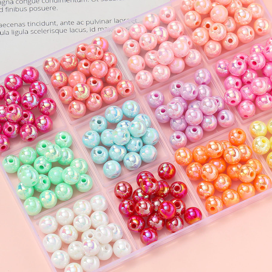 ลูกปัด AB Rainbow 6-10mm ผิวเงาวาว สีรุ้ง/พาสเทล สำหรับร้อยสร้อยข้อมือ สายคล้องมือถือ DIY อุปกรณ์เครื่องประดับ