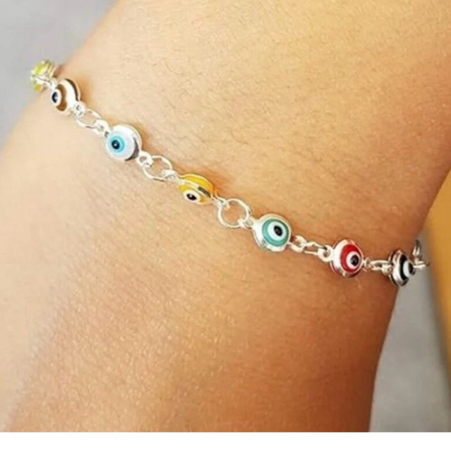 สร้อยข้อมือเงินแท้ evil eyes จากตุรกี สร้อยevil eye ความยาว 18 ซม