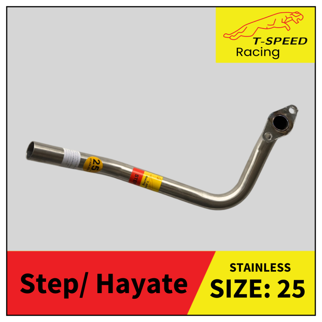 [ฟรีประเก็นปากท่อ] คอท่อ Suzuki Step/ Hayate สแตนเลส 304/ เหล็กชุบ Size 22/25 mm.