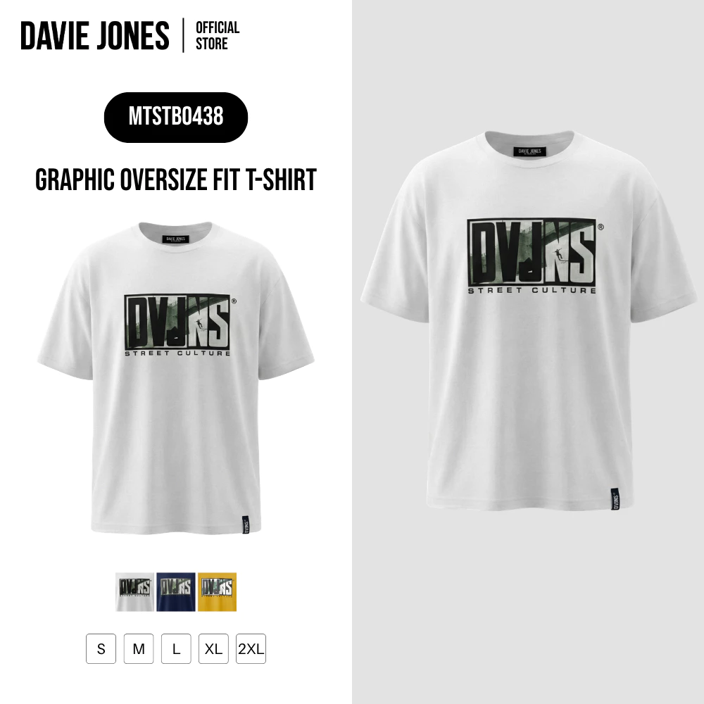 DAVIE JONES [BE FEARLESS] เสื้อยืดผู้ชาย Graphic Oversize Fit T-Shirt สีขาว กรม เหลือง TB0438