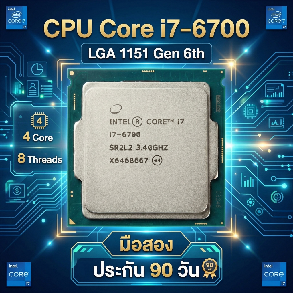 CPU Intel Core i7-6700 LGA 1151 Gen 6 (4C/8T) 3.40GHz มือสอง สภาพดี ประกัน 90 วัน