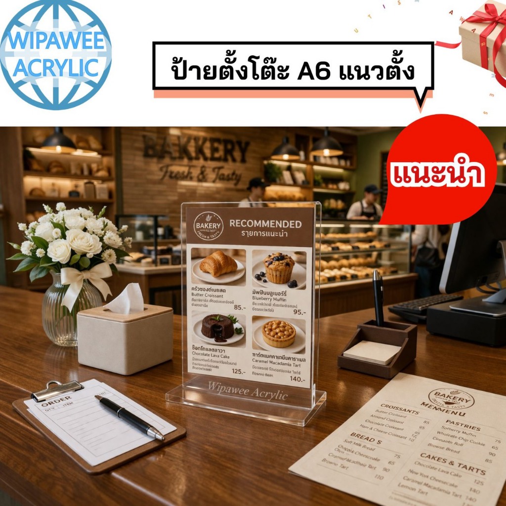 wipawee ป้ายตั้งโต๊ะ A4 แนวตั้งและแนวนอน (8x12นิ้ว)หรือ(12x8นิ้ว) ตัว T-ShapeและตัวL-Shape