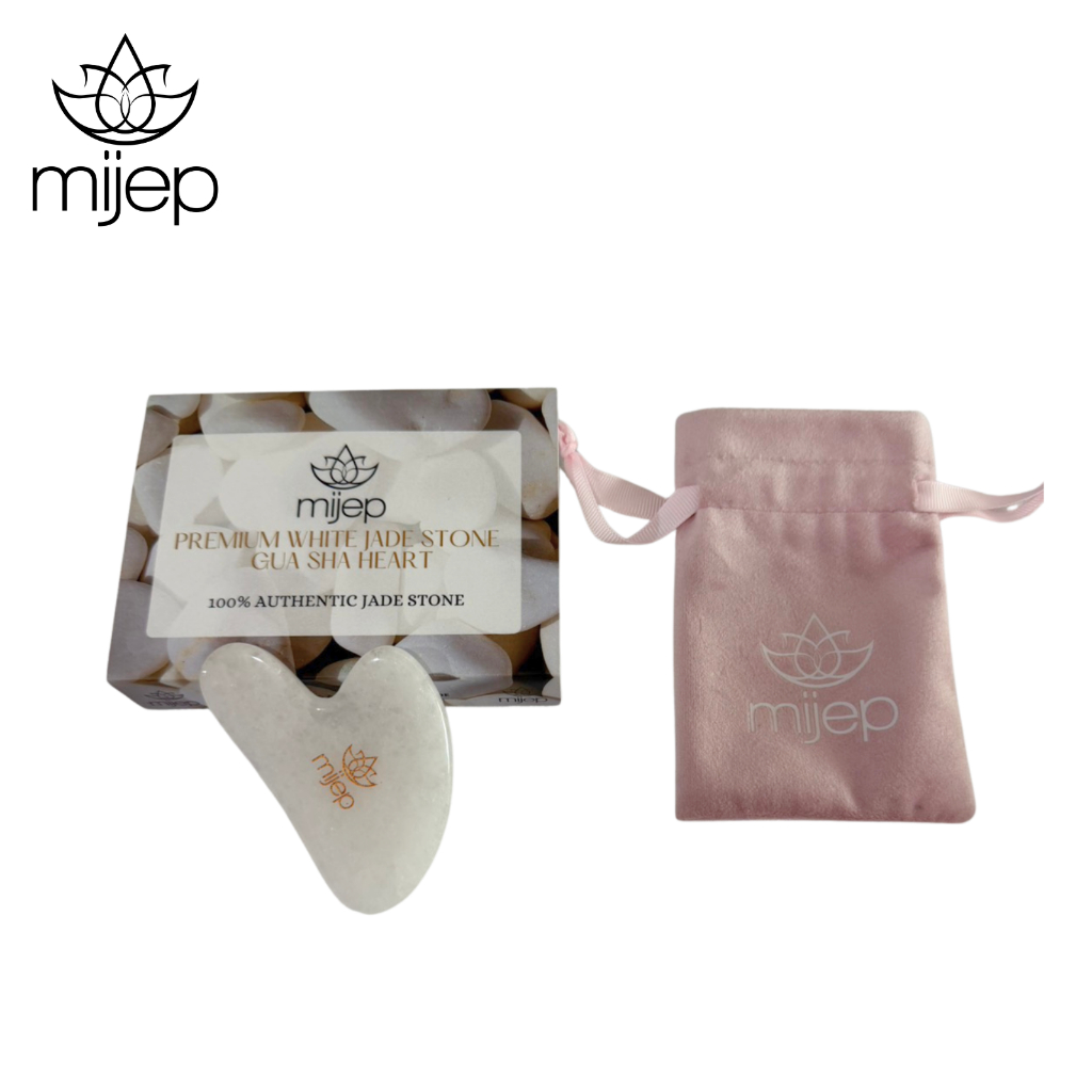 MIJEP White Jade กัวซานวดหน้า Gua Sha - (Heart shape) กัวซาจากหยกขาว