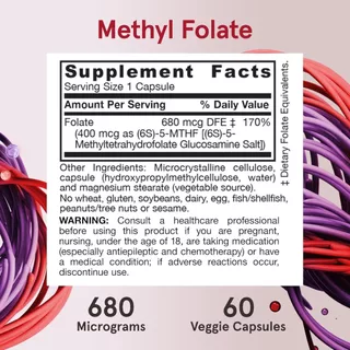 บำรุงสมอง-เม็ดเลือดแดง Jarrow Methyl Folate 400mcg โฟเลตดูดซึมดี 60 แคปซูล (No.326)