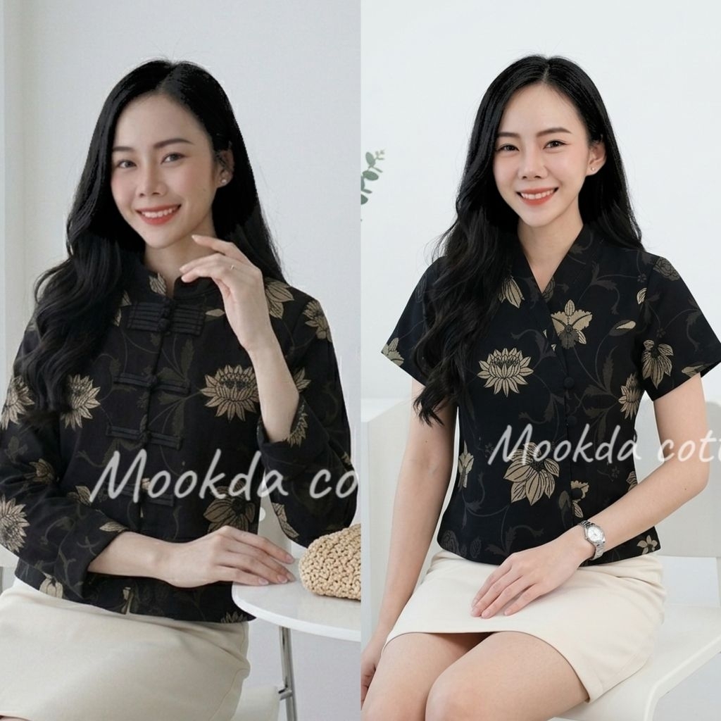 เสื้อผ้าฝ้ายอัดกาวลายพระราชทาน บุปผาบรมราชินีนาถ ผ้าเยื่อไผ่กัดลาย พร้อมส่ง2-3วัน