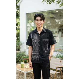 เสื้อพื้นเมืองผู้ชายคอเชิ้ต ทูโทนลายไทย