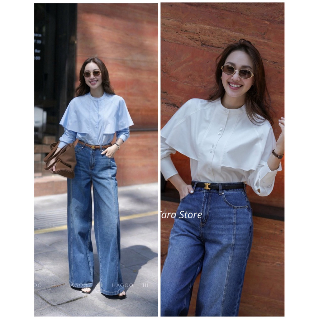 Set เสื้อไหล่แหลมคอกลม #H549