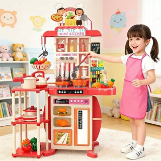 สูง95cm ชุดครัวใหญ่ ของเล่นเด็กครัว 73 ชิ้น (มีเสียง มีไฟ เต…