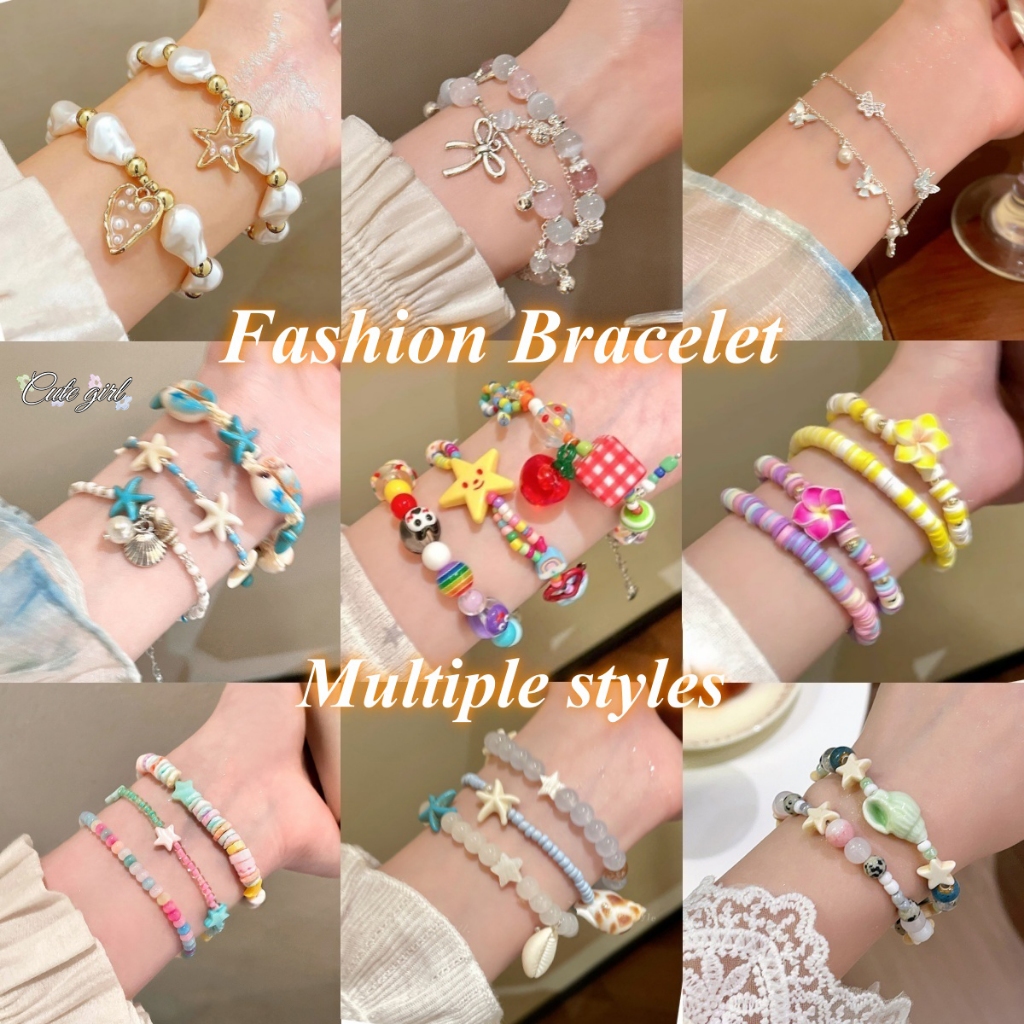 สร้อยข้อมือ bracelet หวาน ins สีสันสดใส ใส่ไปทะเล วันหยุดพักผ่อน เทศกาลสงกรานต์ สไตล์หลากหลาย ส่งเร็ว ผู้หญิง COD