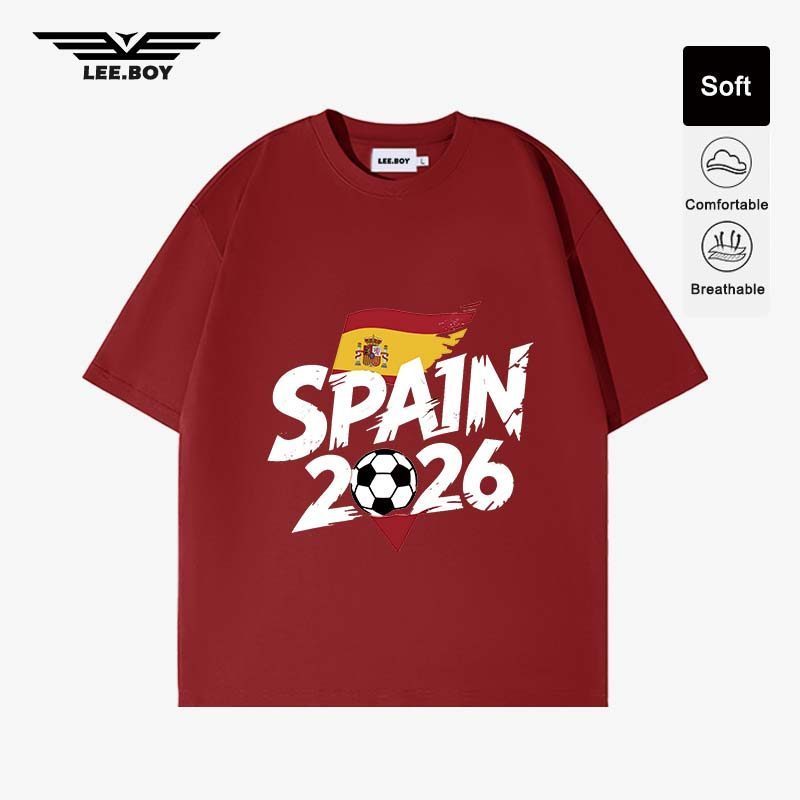 แขนสั้น cotton ผ้านุ่มใส่สบายa มี 10 สี FIFA World Cup 2026™ SPAIN พิมพ์อินเทรนด์ที่เรียบง่าย (พร้อมส่ง)