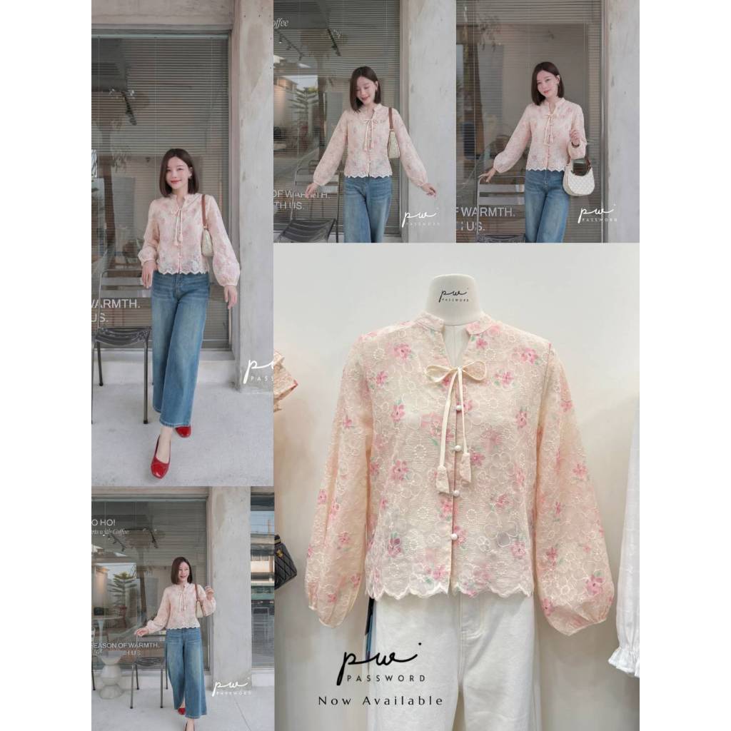 •PASSWORD• PW 0145 เสื้อผ้าคอตตอนซิลค์ ลายดอกไม้สีสวยละมุนละไม เนื้อผ้าปักลายทั้งตัว