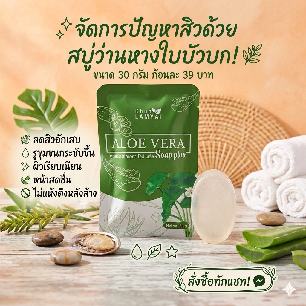 สบู่ว่านหางใบบัวบก ลดสิว หน้าใส ขนาด 30 กรัม