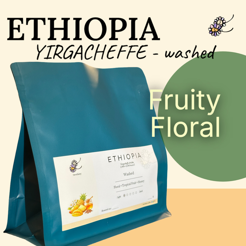 Ethiopia Yirgacheffe Washed เมล็ดกาแฟคั่วอ่อน Fruity Floral Coffee Beans | twodaisy