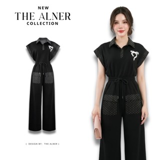 Thealner-AN011 (เซตเสื้อดำคอปกแขนล้ำกางเกงขายาวแต่งกระเป๋า)