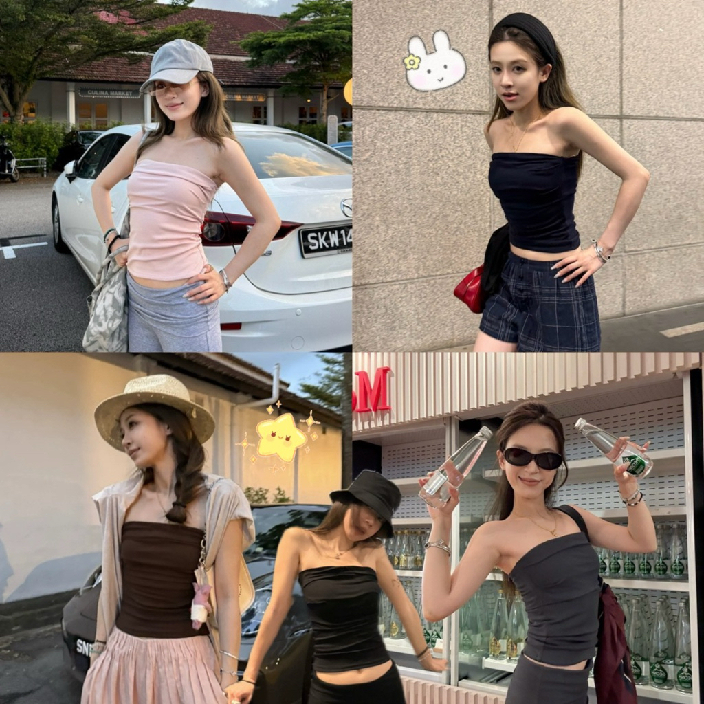 9107# เสื้อเกาะอก ผ้ายืด เนื้อผ้ายืดหยุ่นได้เยอะ TAG:WG.WE 🇰🇷