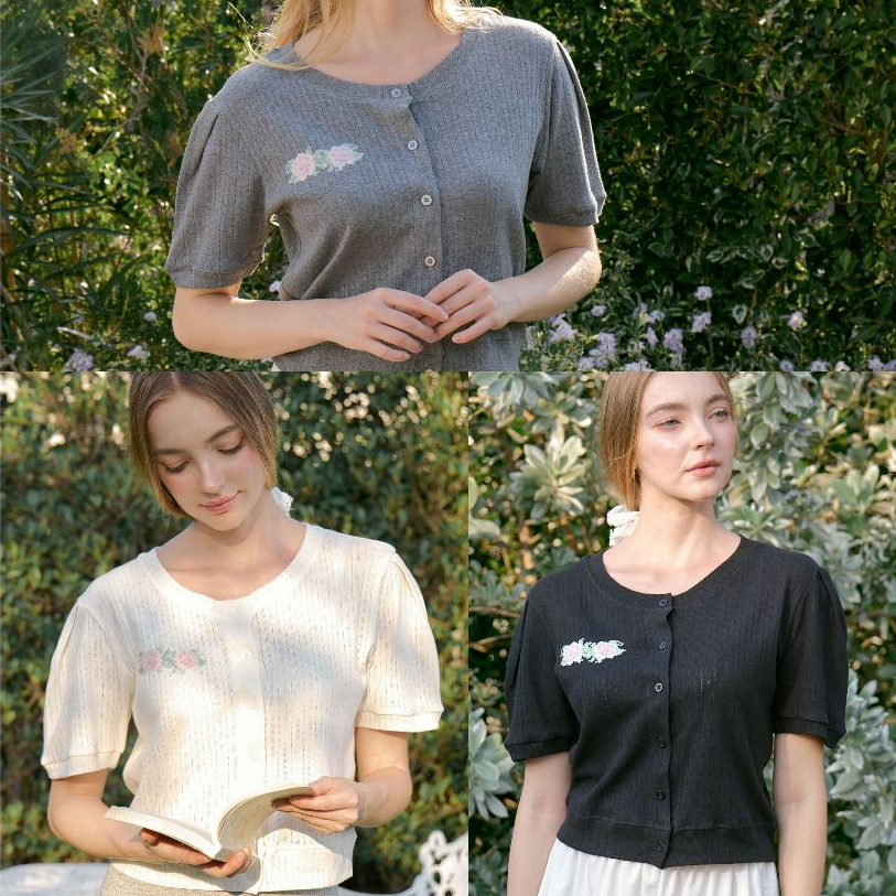 rand0m piece - Nena Pointelle Cardigan คาร์ดิแกนแขนพองผ้าฉลุ