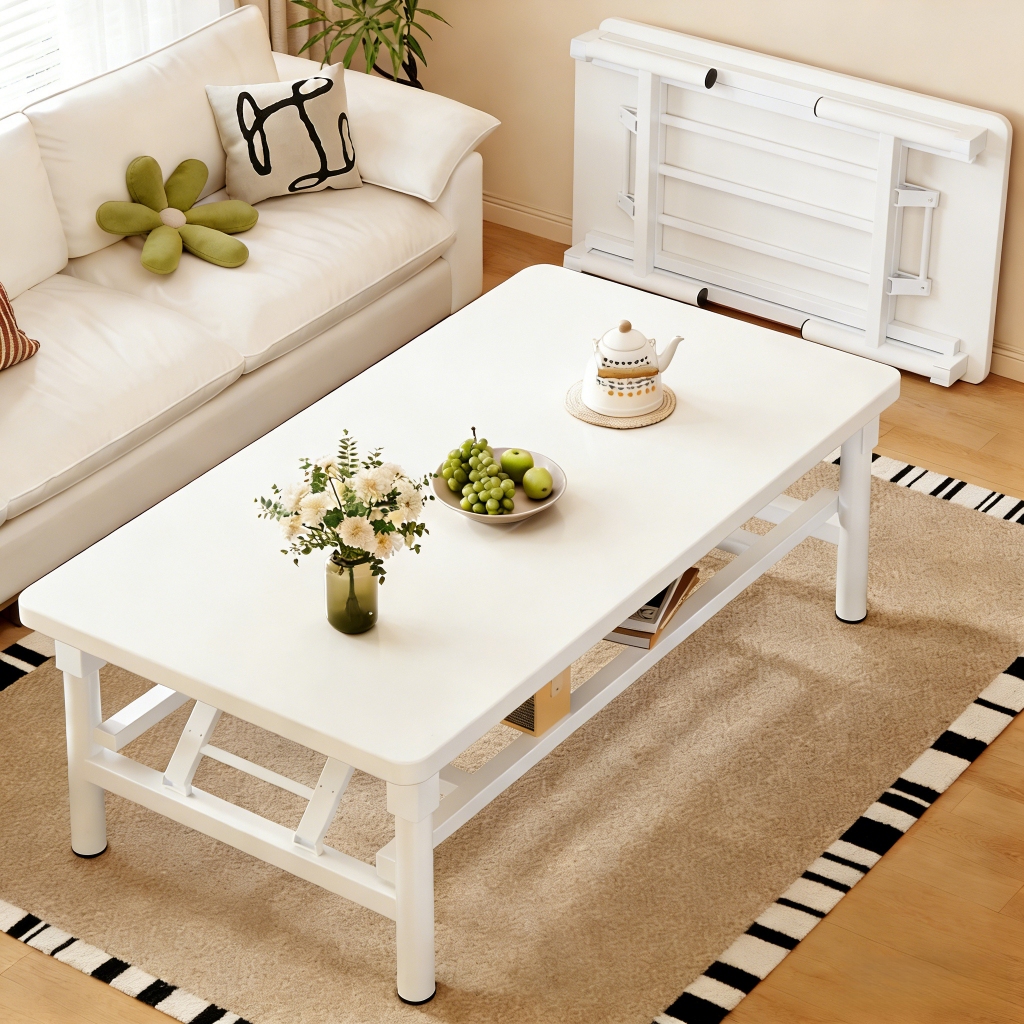 โต๊ะห้องรับแขก 2ชั้นโต๊ะพับ โต๊ะกลางโซฟา โต๊ะพับไม้ 100/120CM ขาเหล็กหนา รับน้ำหนักได้เยอะ ทนทาน ไม่ต้องติดตั้ง