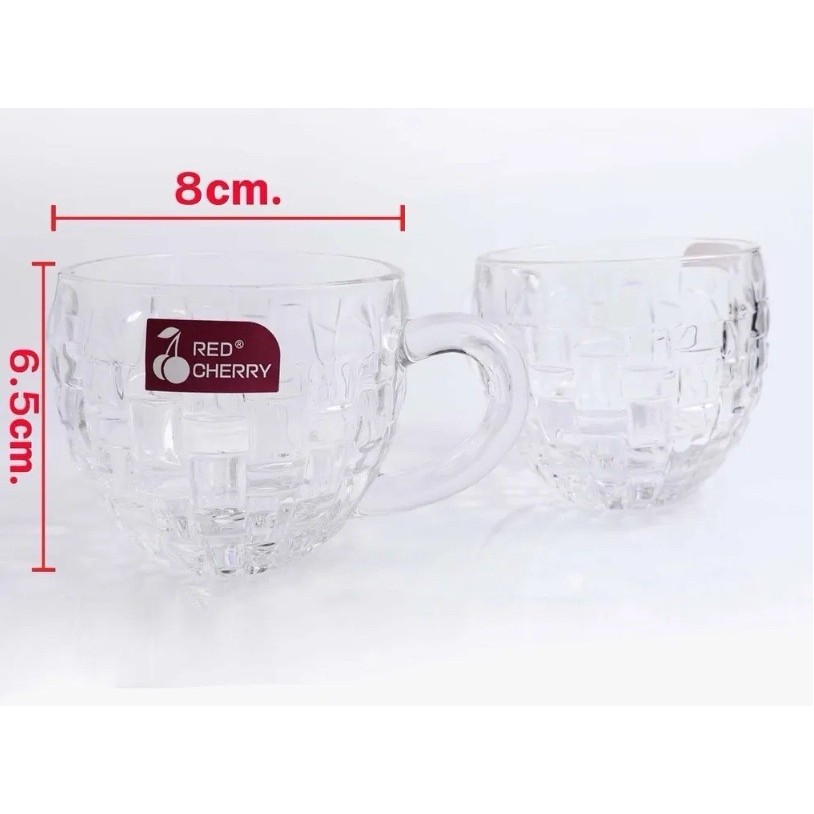 แก้วกาแฟ แก้วน้ำ แก้วชา มีหูจับ สไตล์มินิอล ยี่ห้อ RED CHERRY ขนาด 160/ 280 ML.