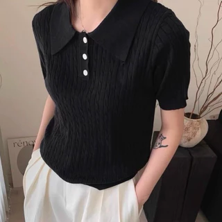 LITTLEMOM-เสื้อโปโลลายเปียสำหรับผู้หญิง รุ่น POLOO