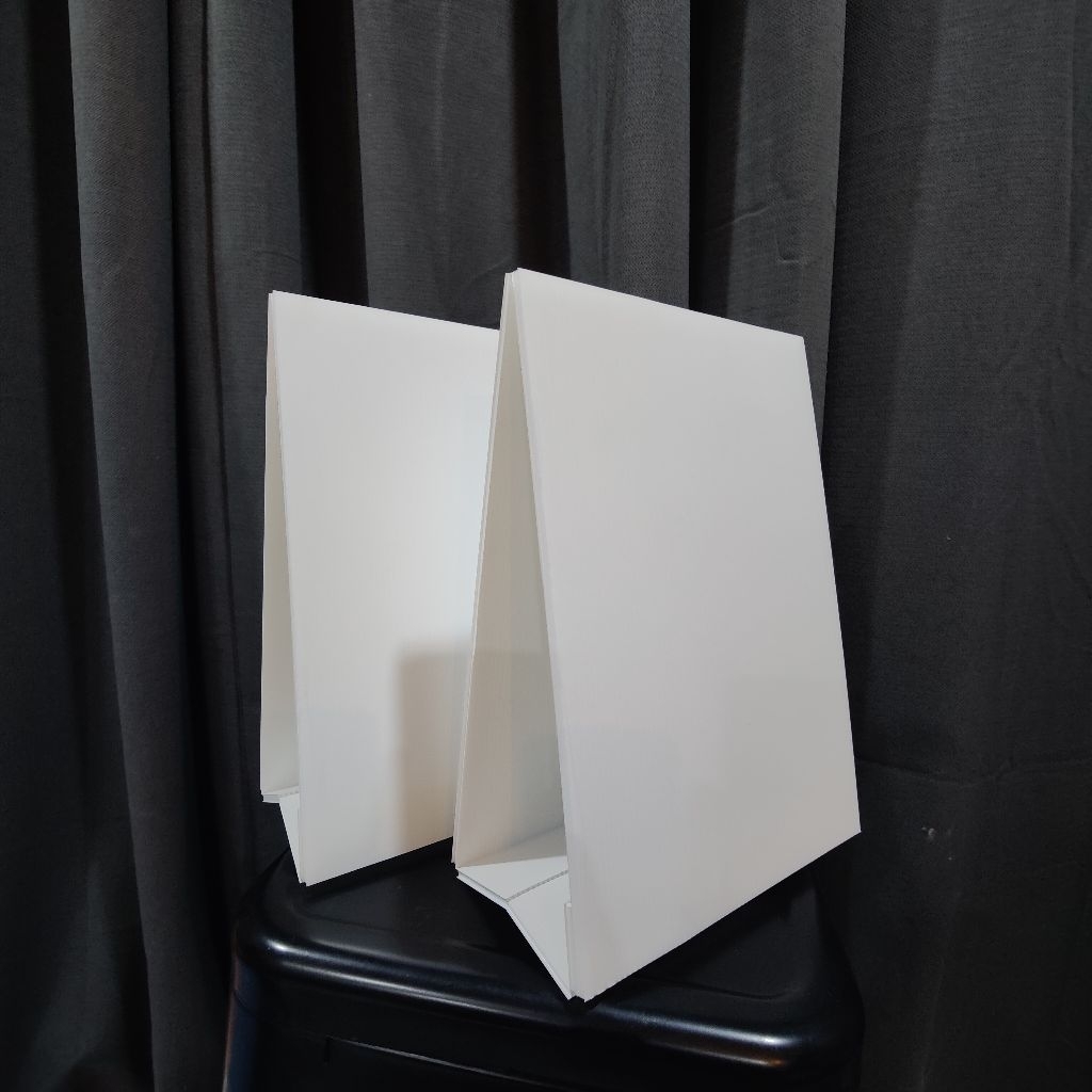 A-boardหนา5มิลสีขาว ป้ายฟิวตั้งโต๊ะ(PP board) สแตนดี้ตั้งโต๊ะ ฐานปฏิทินเปล่า(tent card)ป้ายสามเหลี่ยม