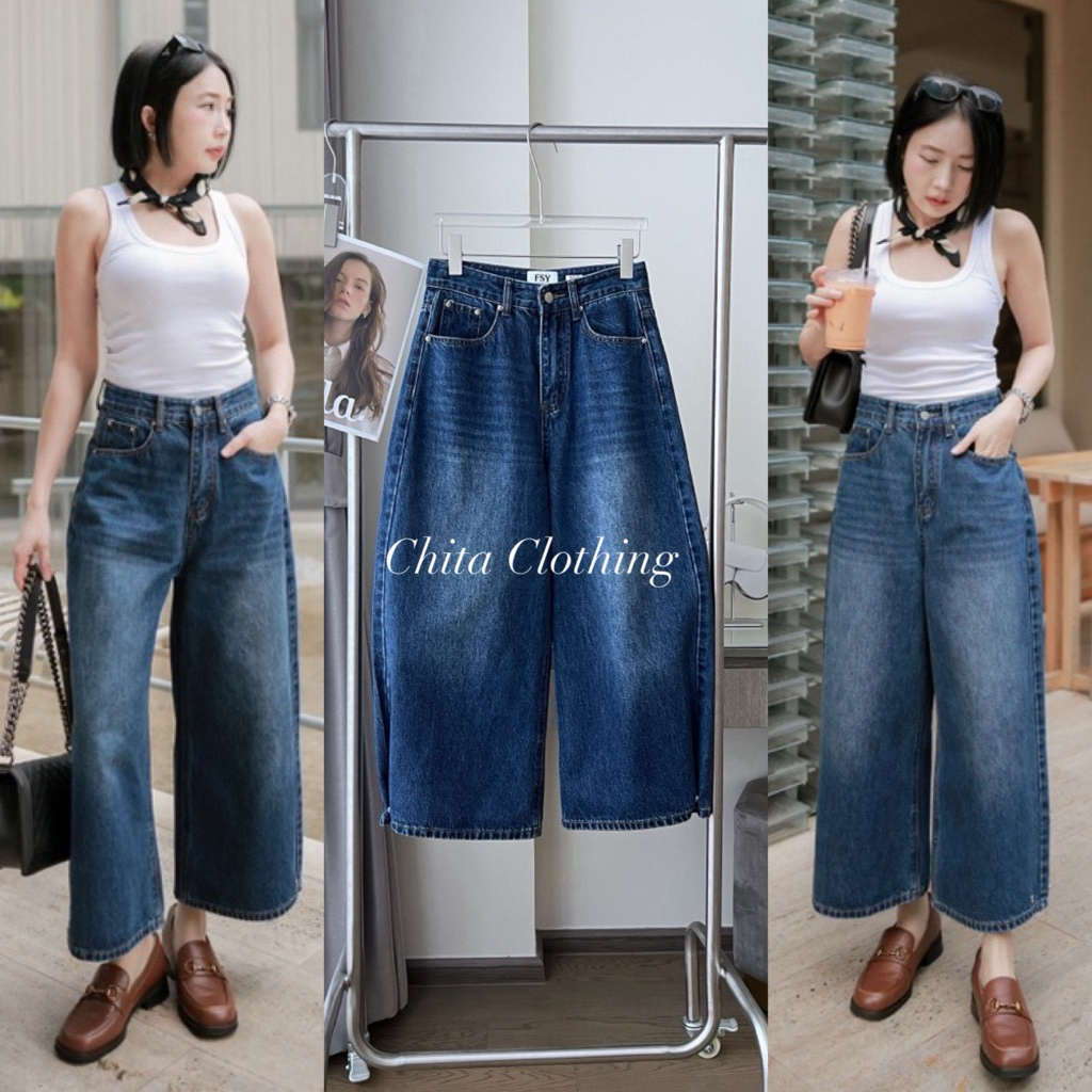 📍พร้อมส่ง📍🇰🇷FSY🇰🇷61918 Cropped Jeans 2in 1 กางเกงยีนส์ขากระบอก9ส่วน ใส่ได้2สไตล์เก๋คุ้มสุดๆ ปลายขาติดกระดุมได้