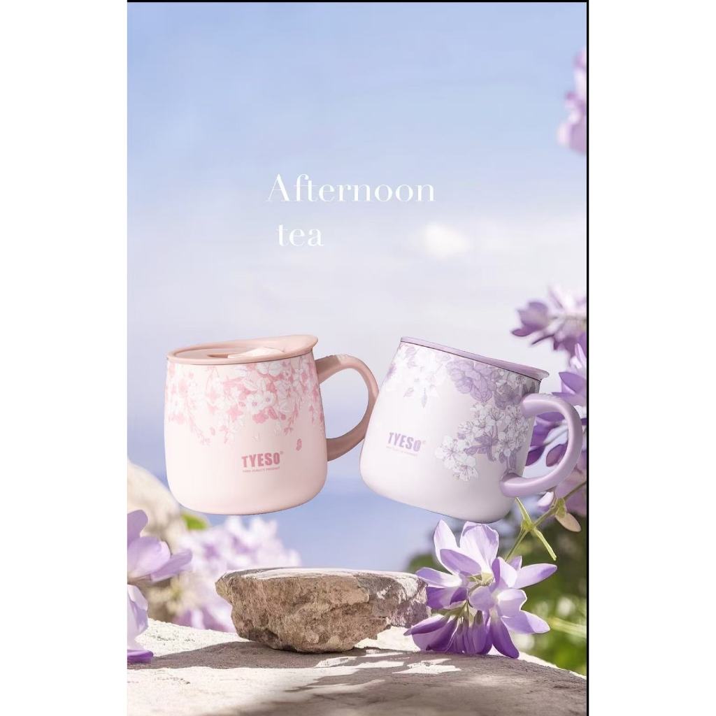 แก้วกาแฟเซรามิกคุณภาพสูงลายดอกไม้ TYESO/Taishuo พร้อมหูจับ แก้วชา แก้วสแตนเลสเก็บความร้อน แก้วสำหรับ