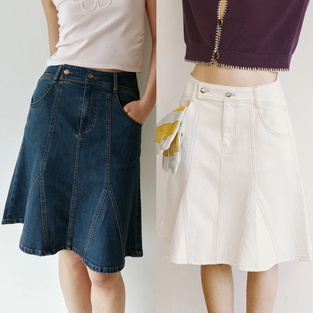 Margot Skirt [พร้อมส่ง] กระโปรงความยาวระดับเข่า กระดุมหน้า ด้านหลังมีbuckleปรับได้