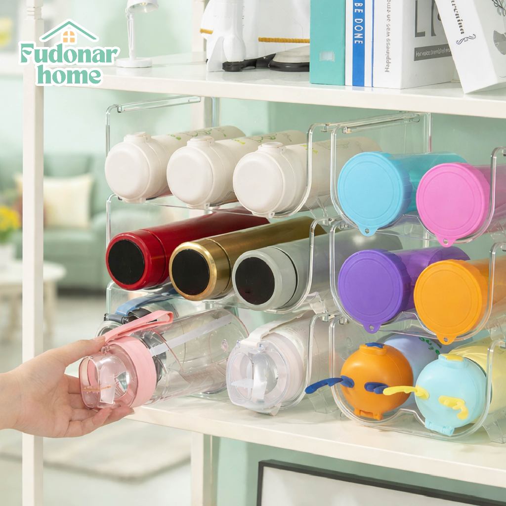 Fudonar ที่ใส่ขวดน้ำ 3ช่อง แบบเซตวางซ้อนกันได้ ที่เก็บขวดน้ำ ใส่กระบอกน้ำหรือแก้วเยติ สินค้าพร้อมส่ง รูปที่ 8