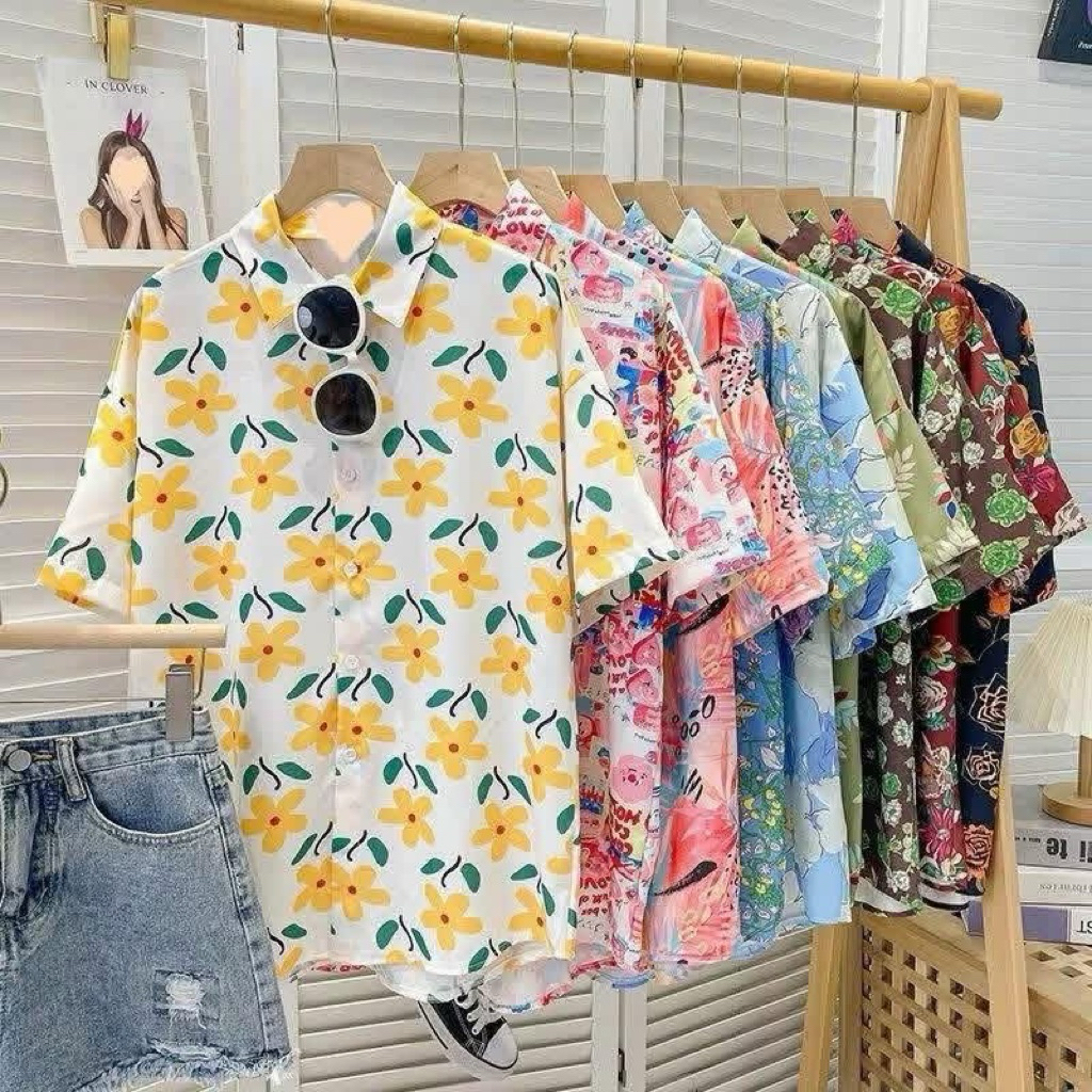 [พร้อมส่ง] 👚เสื้อฮาวายหญิง/ชาย ลายดอก ย้อมดอกไม้เสื้อฮาวาย เสื้อเชิ้ตผู้ชายแขนสั้น เสื้อเชิ้ตผู้หญิง เนื้อผ้าดีใส่สบาย