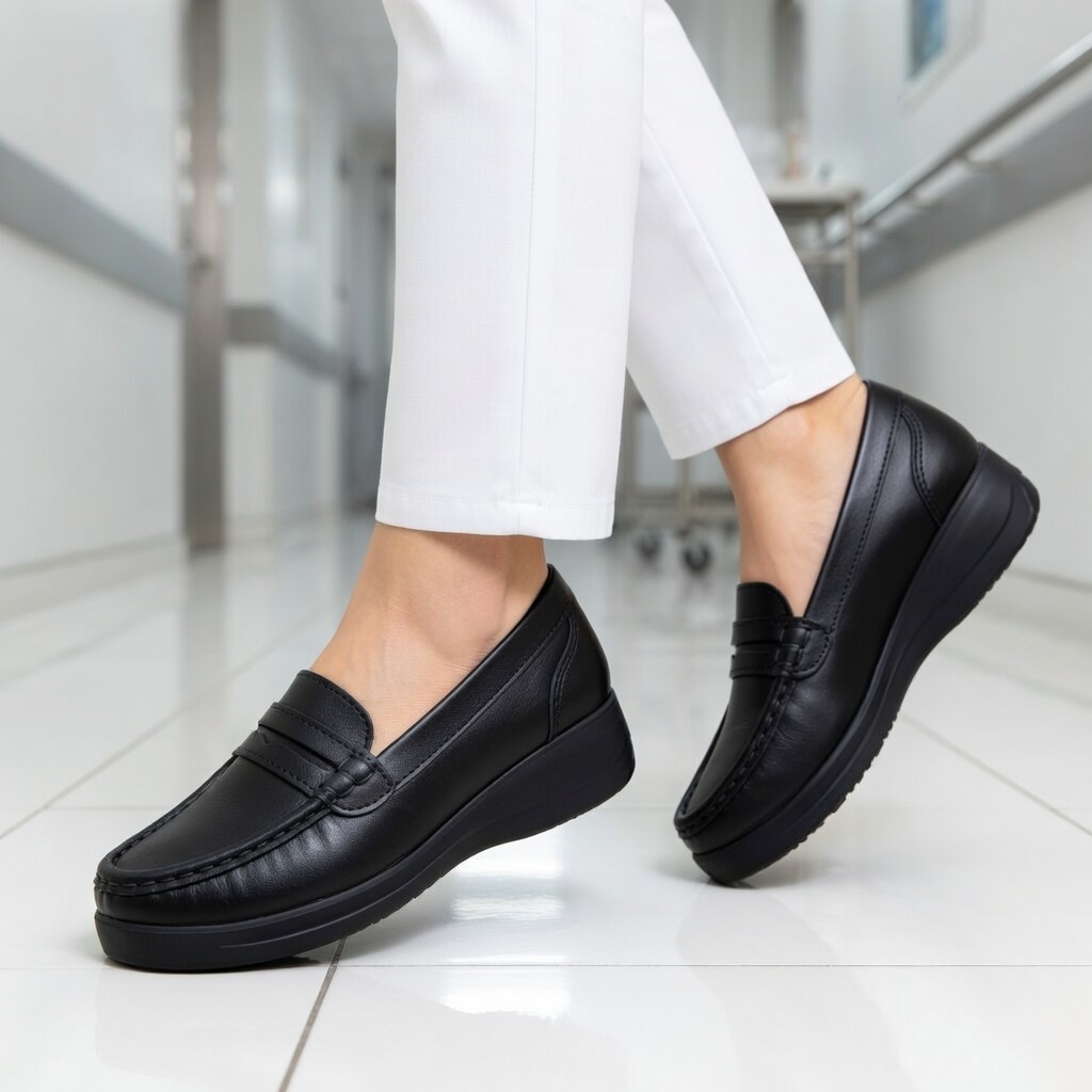 รองเท้าส้นเตารีดผู้หญิง ทรง Loafer พื้นนุ่ม ส้น 3cm เสริมส่วนสูง กันลื่น ยืนนานไม่เมื่อย ไซส์ 36-40 Work Shoes