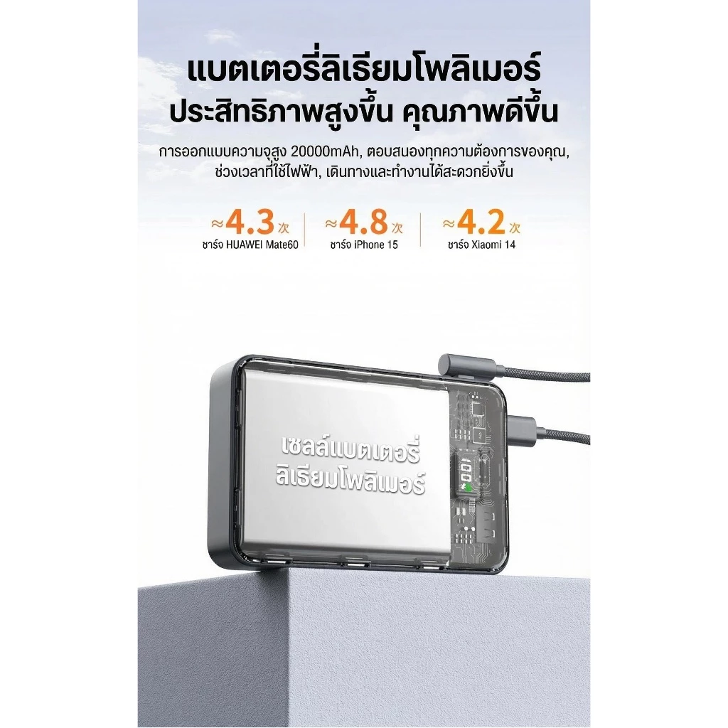 แบตสำรอง 20000mAh iMI PD22.5W ชาร์จเร็ว สายในตัว Type-C/L แบตแท้ พกพาสะดวก ขึ้นเครื่องบินได้ รองรับทุกมือถือ thumbnail 5