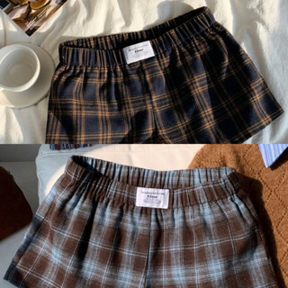 กางเกงขาสั้นลายสก็อต เอวยางยืด สไตล์เกาหลี