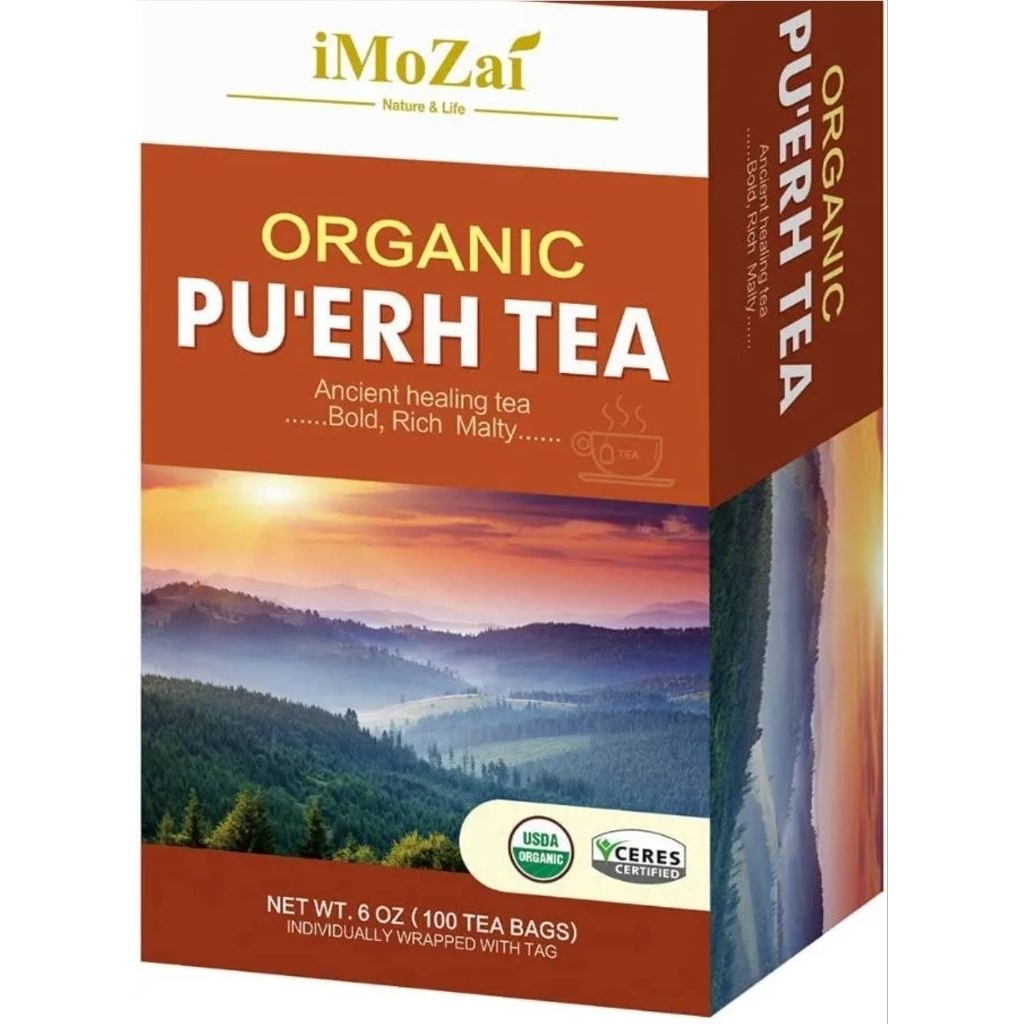 Imozai Organic Puerh Tea Bags 100 Count Individually Wrapped